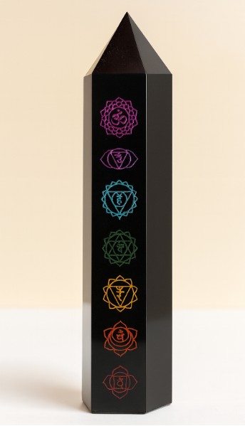 PUNTA OBELISCO de Obsidiana con Chakras – 17 cm