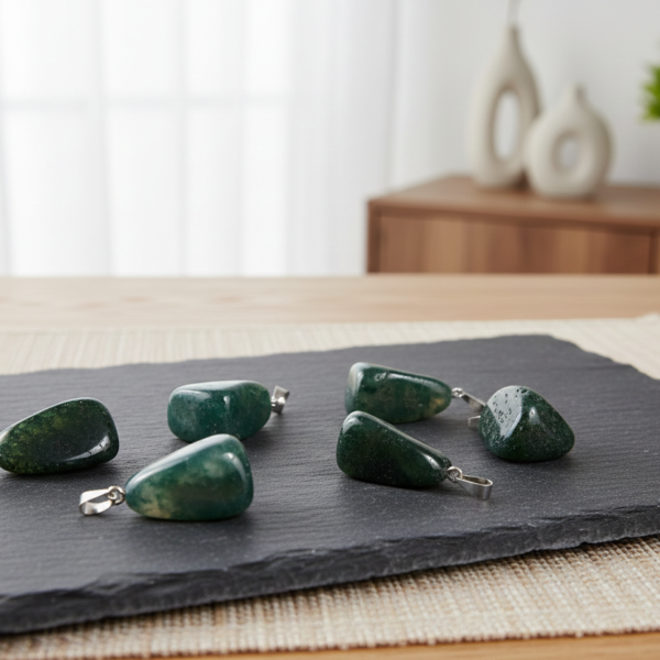 Colgante de Ágata Musgosa Rodada – Amuleto de Abundancia y Conexión Natural (15-20mm)