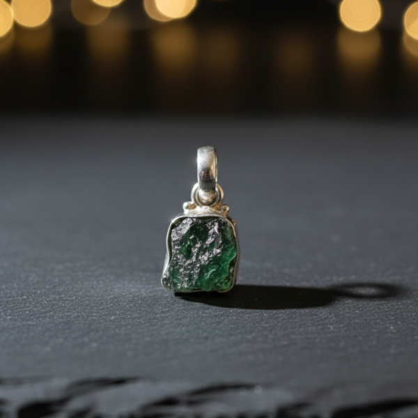 Colgante de Moldavita Auténtica – Energía Cósmica en Plata de Ley 2.50 GR APROX