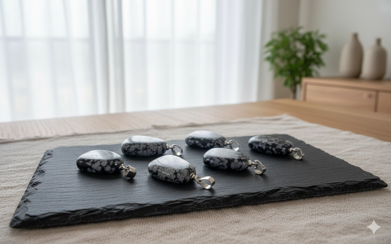 Gemini_Generated_Image_lc1mjxlc1mjxlc1m Colgante de Obsidiana Nevada – Escudo de Equilibrio y Protección Laboral (15-20mm) - Imagen 1