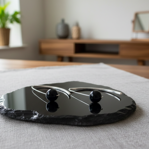 Pendientes de Plata y Turmalina Negra