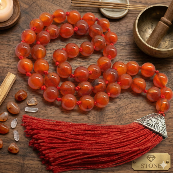 Japa Mala de CARNEOLA: Especial para Códigos Sagrados (45 Cuentas)