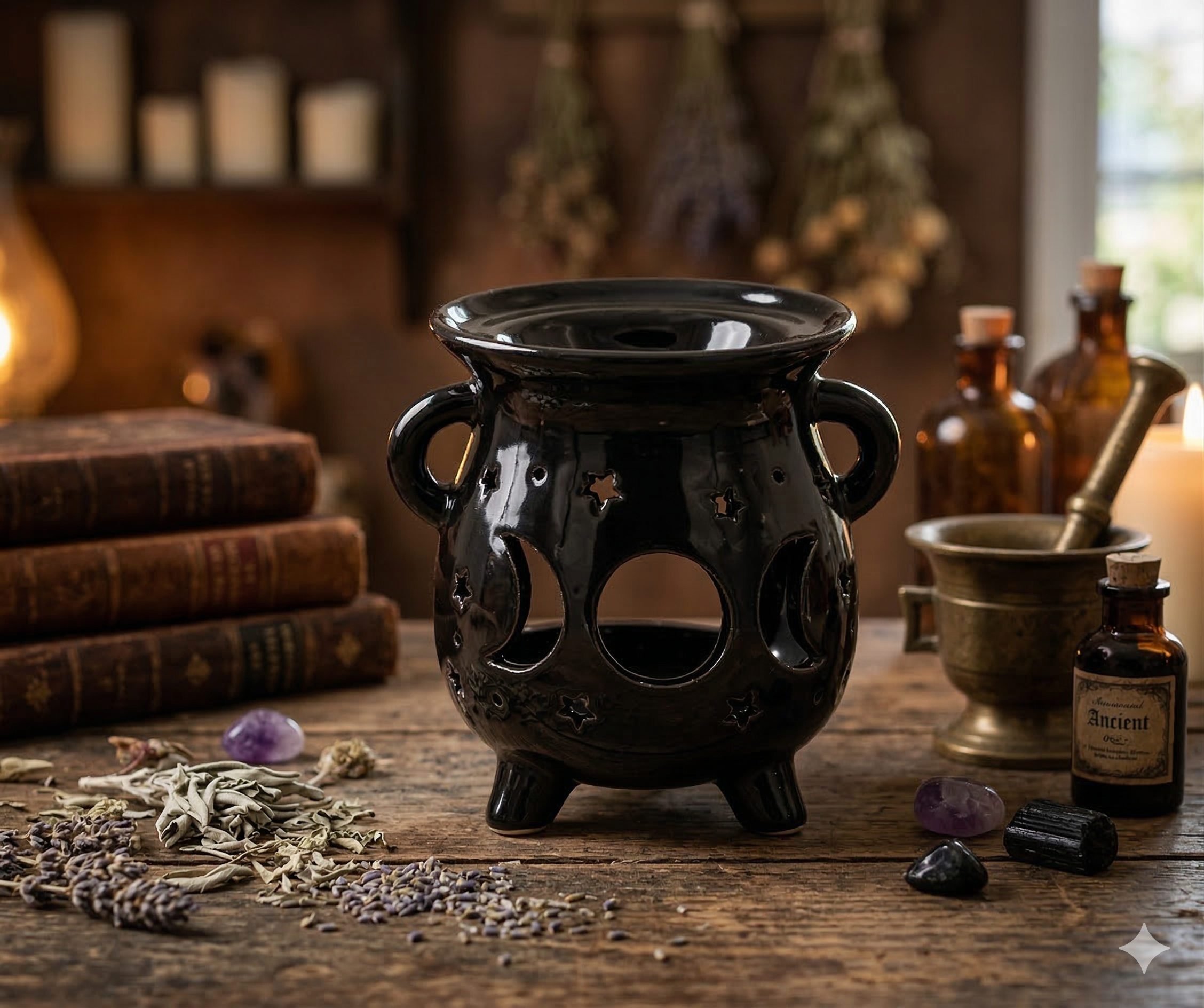 Gemini_Generated_Image_7hnpef7hnpef7hnp Quemador de Aceites y Esencias - Diseño Caldero Lunar - Imagen 1